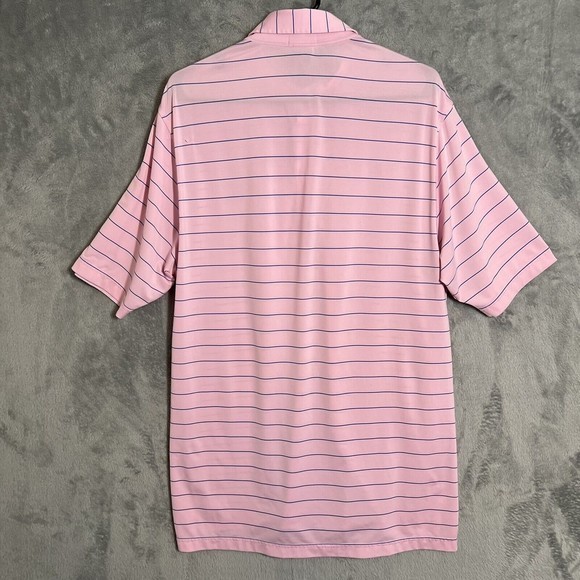Fennec Polo Golf Shirt Men Medium Pink Blue Stripe Wicking Stretch Short Sleeve - Picture 7 of 10